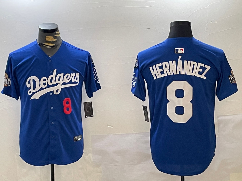 Men Los Angeles Dodgers 8 Hernandez 2024 World series patch blue jersey 202411201254